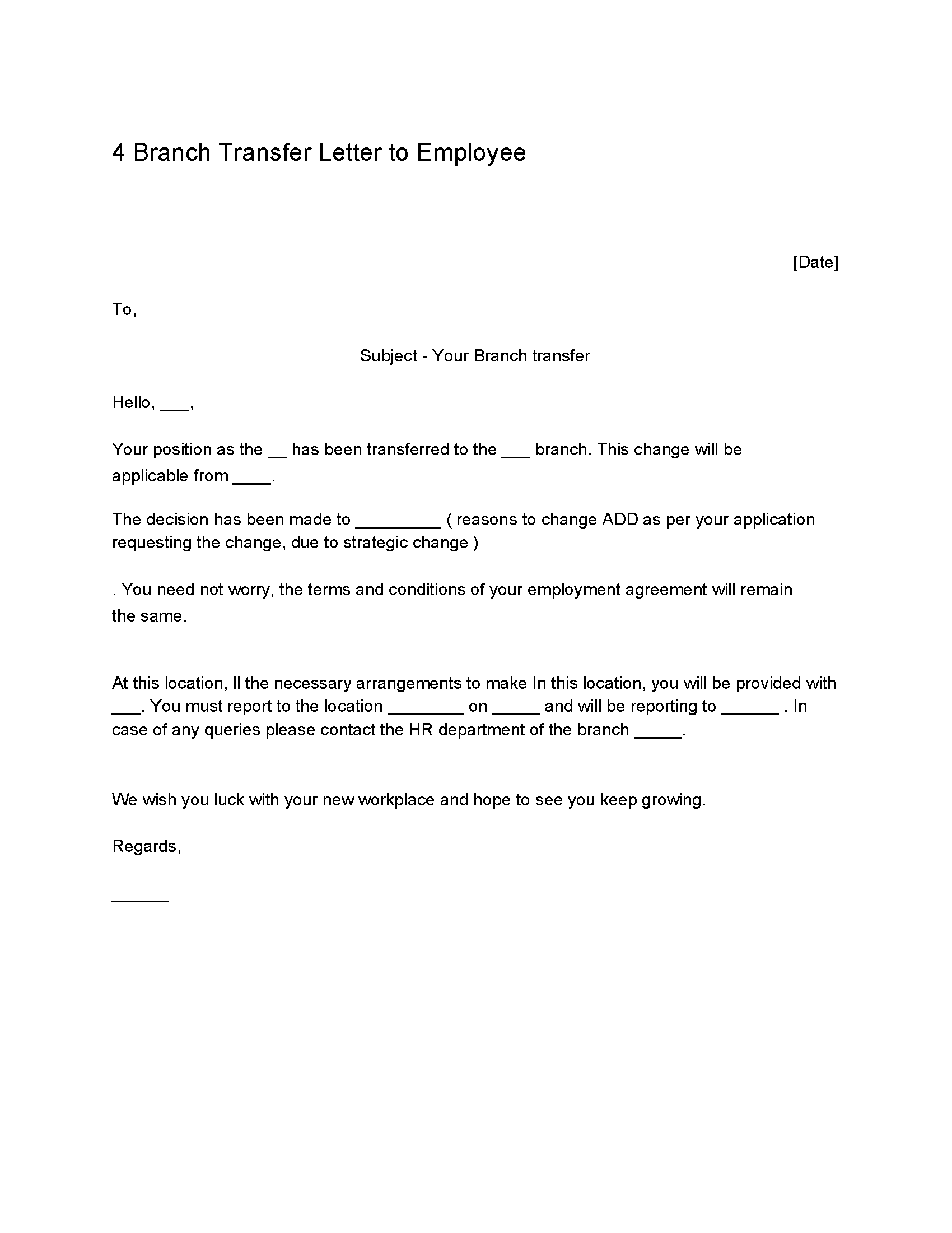 4 - Branch Transfer Letter To Employee